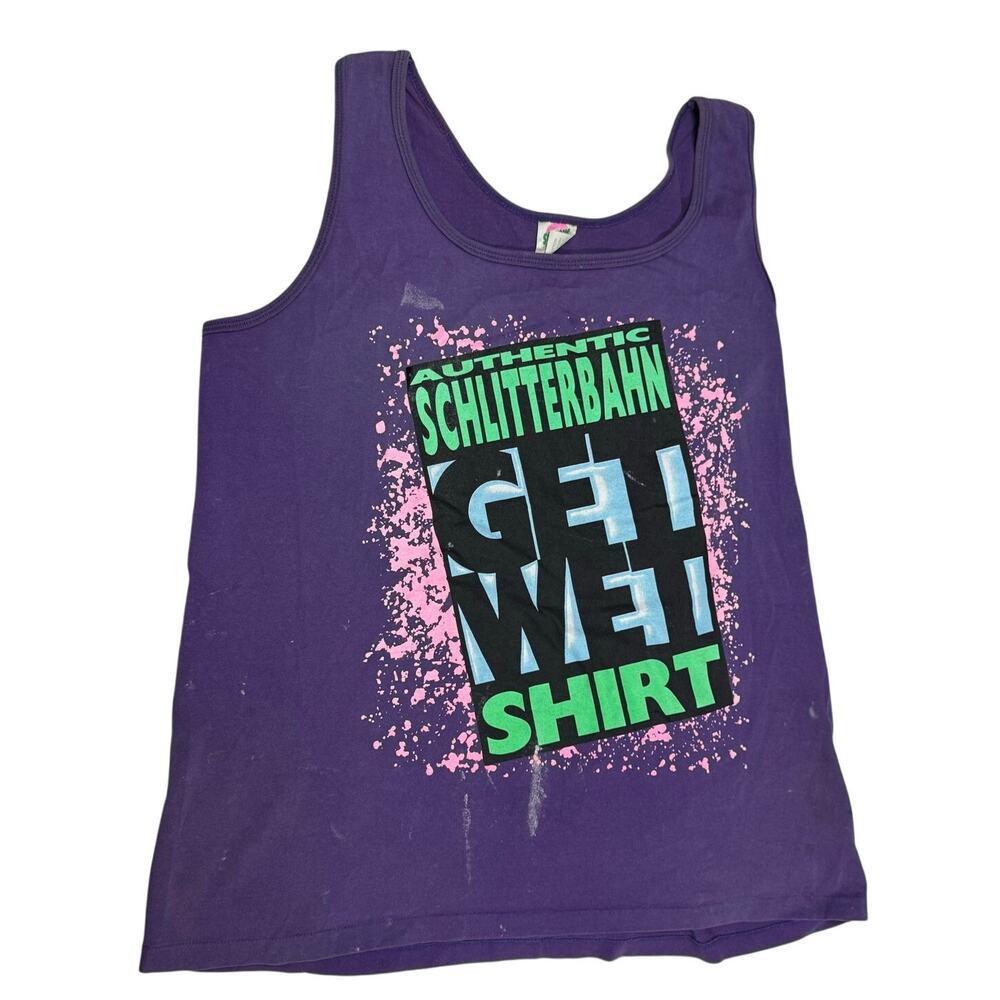 Seasons Authentic Schlitterbahn Get Wet Purple Tank Top Size Made In USA